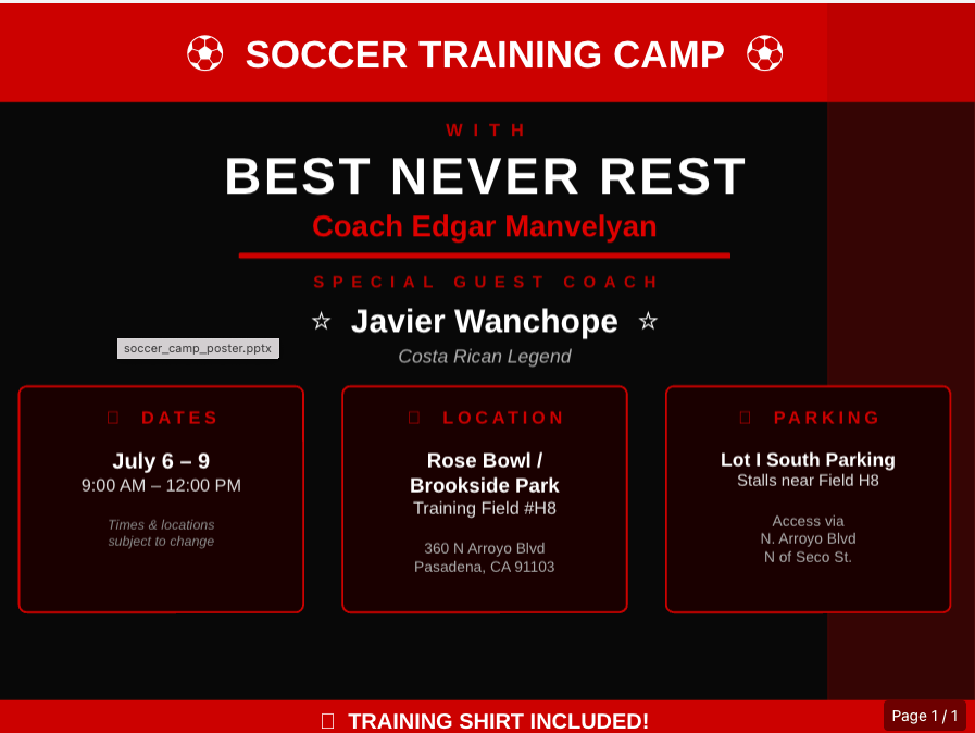 Best Never Rest & Coach Javier Wanchope Summer Soccer Camp - 1 Day - Tuesday July 7