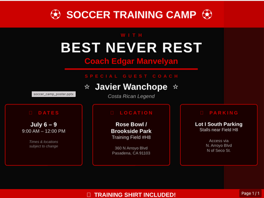 Best Never Rest & Coach Javier Wanchope Summer Soccer Camp July 6-9